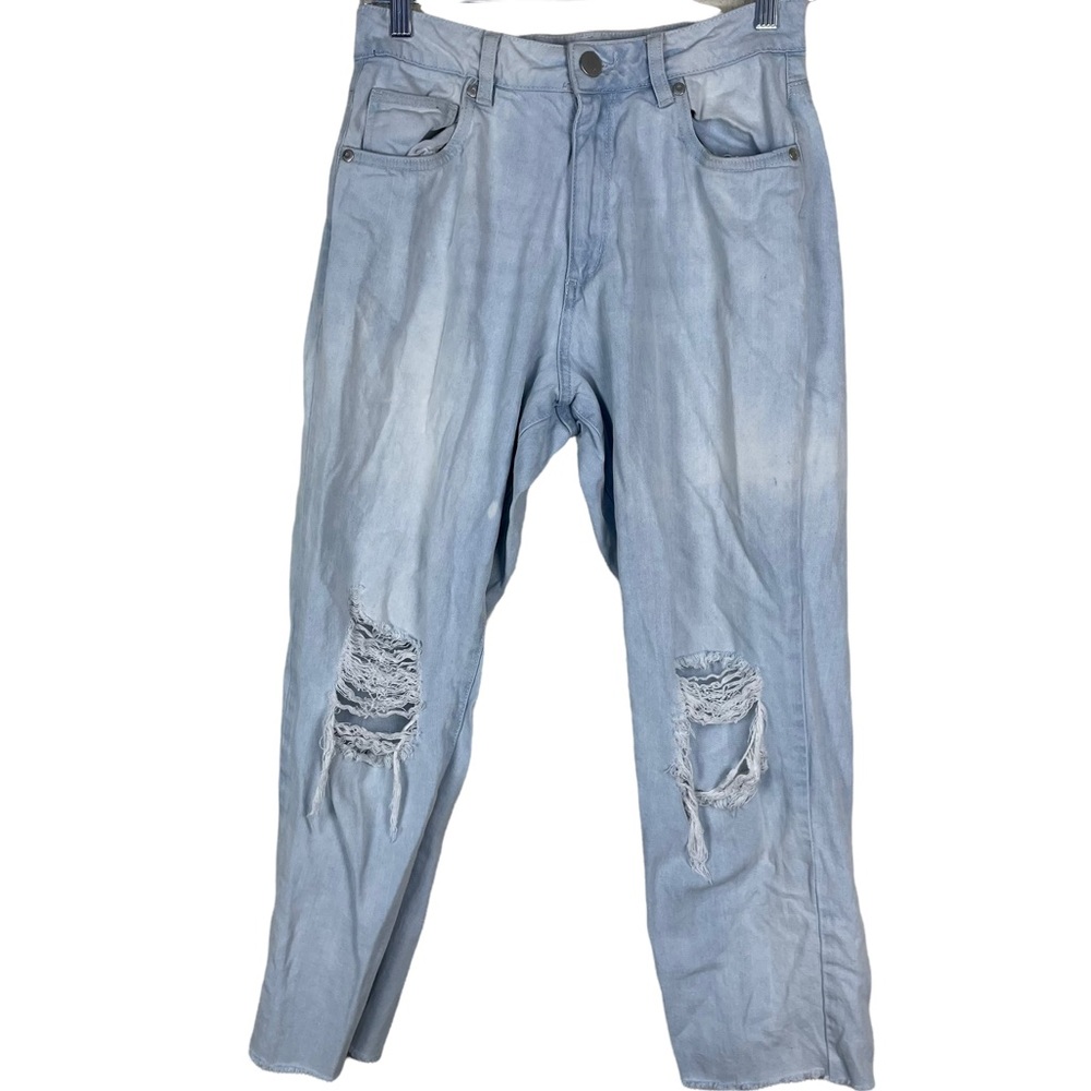 91 Cotton On High Rise 90’s Stretch Raw Fringe Hem Super Distressed Light Crops - Picture 1 of 11